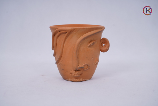 Terracotta Woman face miniature planter (Clay )