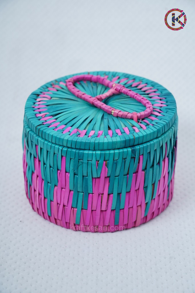 Hand Wooven Pink and Green Medium Storage Box (Gift Box)