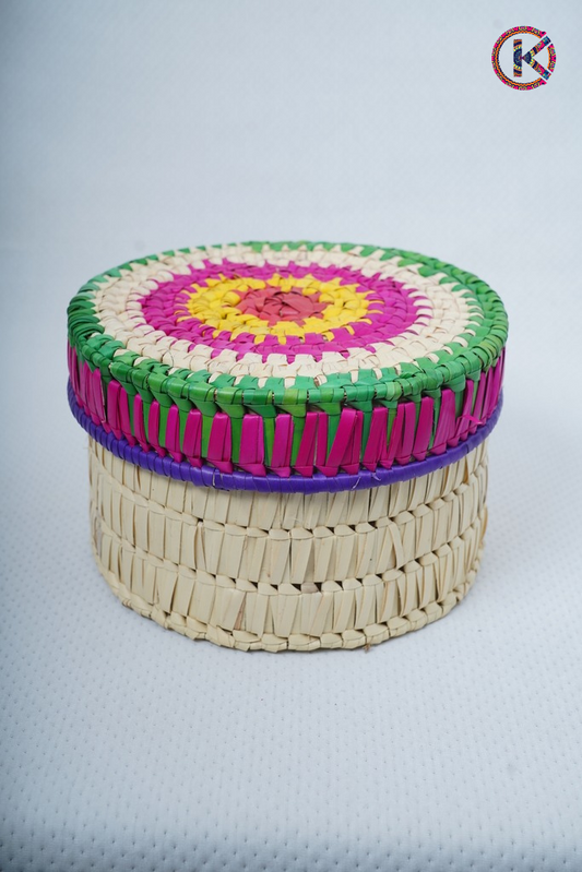 Palmleaf large Round Box with Multi Colour Lid(Hand woven | Return Gift | Navaratri)
