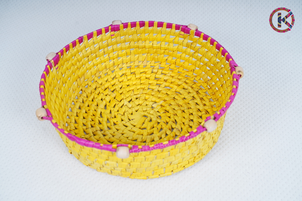 Palm leaf basket (yellow and pink)