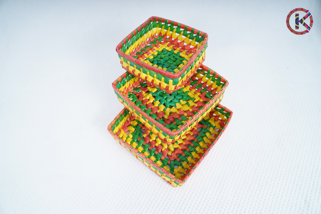 Multipurpose Palm leaf square trays ( Multi color)