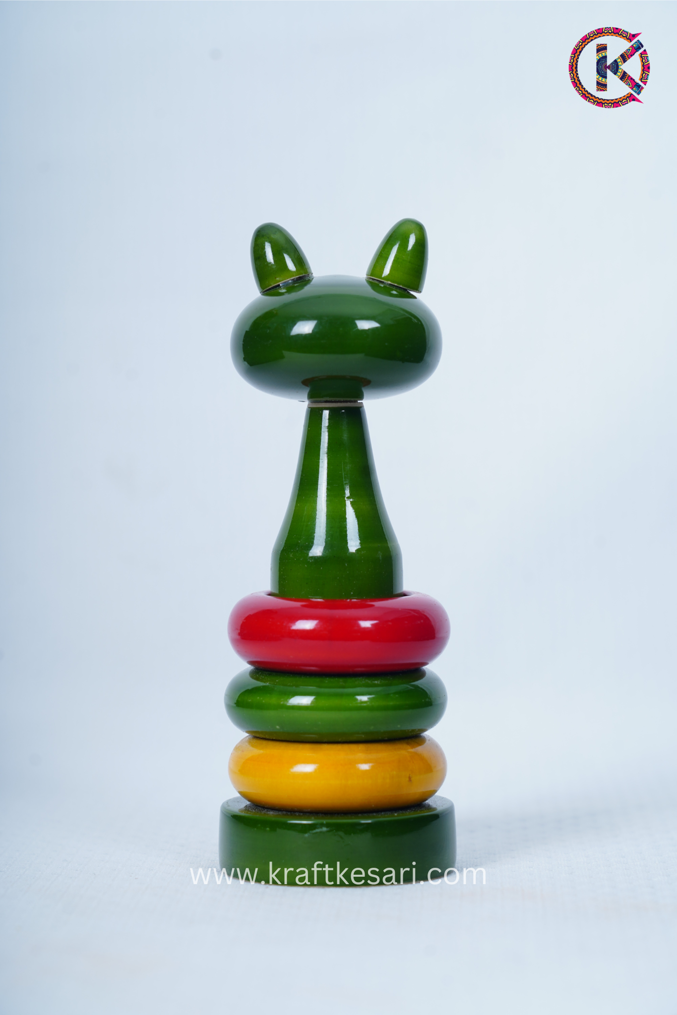 Cat rattle Wooden with Multicolor rings (Nontoxic color/ Kids Toy)